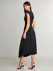 Lipsy Black Petite Sleeveless Floral Print Artwork Asymmetrical Midi Dress - Image 4 of 4