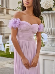 بنفسجي فاتح - Lipsy 3D Floral Trim Bardot Bridesmaid Maxi Dress - صورة 2 من 4