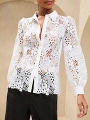 Lipsy White Luxury Lace Shirt - Image 1 of 5