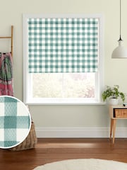 Cath Kidston Green Hand painted Gingham Made to Measure 100% Cotton Roman Blind - Image 1 of 6