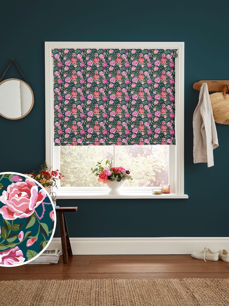 Cath Kidston Teal Blue Dolly Rose Made to Measure 100% Cotton Roman Blind - Image 1 of 6