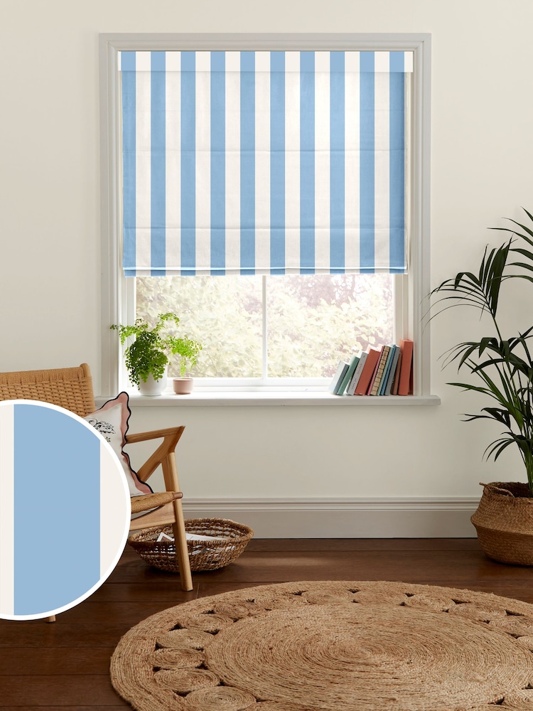 Cath Kidston Blue Canopy Stripe Made to Measure 100% Cotton Roman Blind - Image 1 of 6