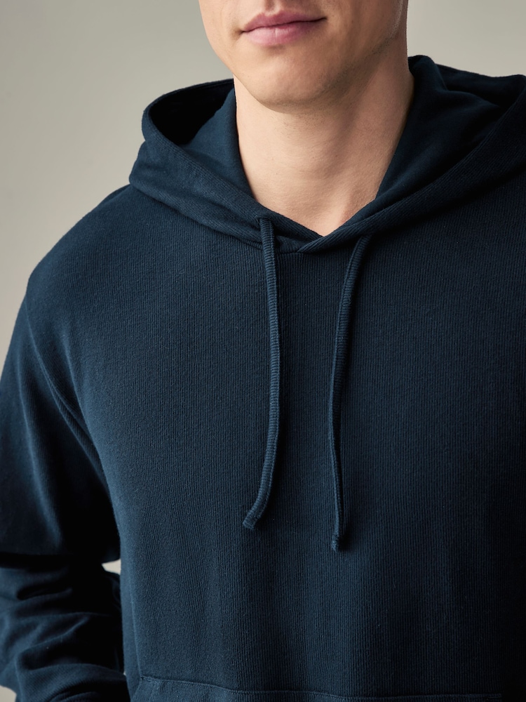Bleu marine - Sweat à capuche super doux côtelé - Image 3 of 7