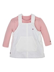 Tommy Hilfiger White 100% Cotton Monotype Corduroy Dungaree Dress Set - Image 1 of 2