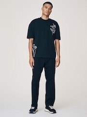 Black Floral Embroidery Relaxed Fit T-Shirt - Image 2 of 9