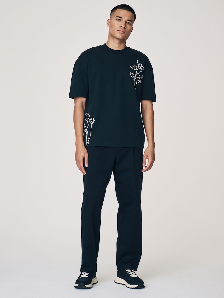 Black Floral Embroidery Relaxed Fit T-Shirt - Image 2 of 9