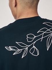 Black Floral Embroidery Relaxed Fit T-Shirt - Image 4 of 9