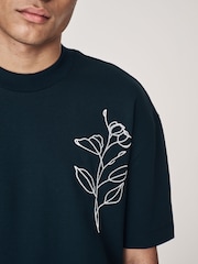Black Floral Embroidery Relaxed Fit T-Shirt - Image 5 of 9