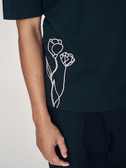 Black Floral Embroidery Relaxed Fit T-Shirt - Image 6 of 9