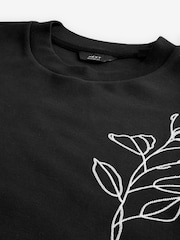 Black Floral Embroidery Relaxed Fit T-Shirt - Image 9 of 9