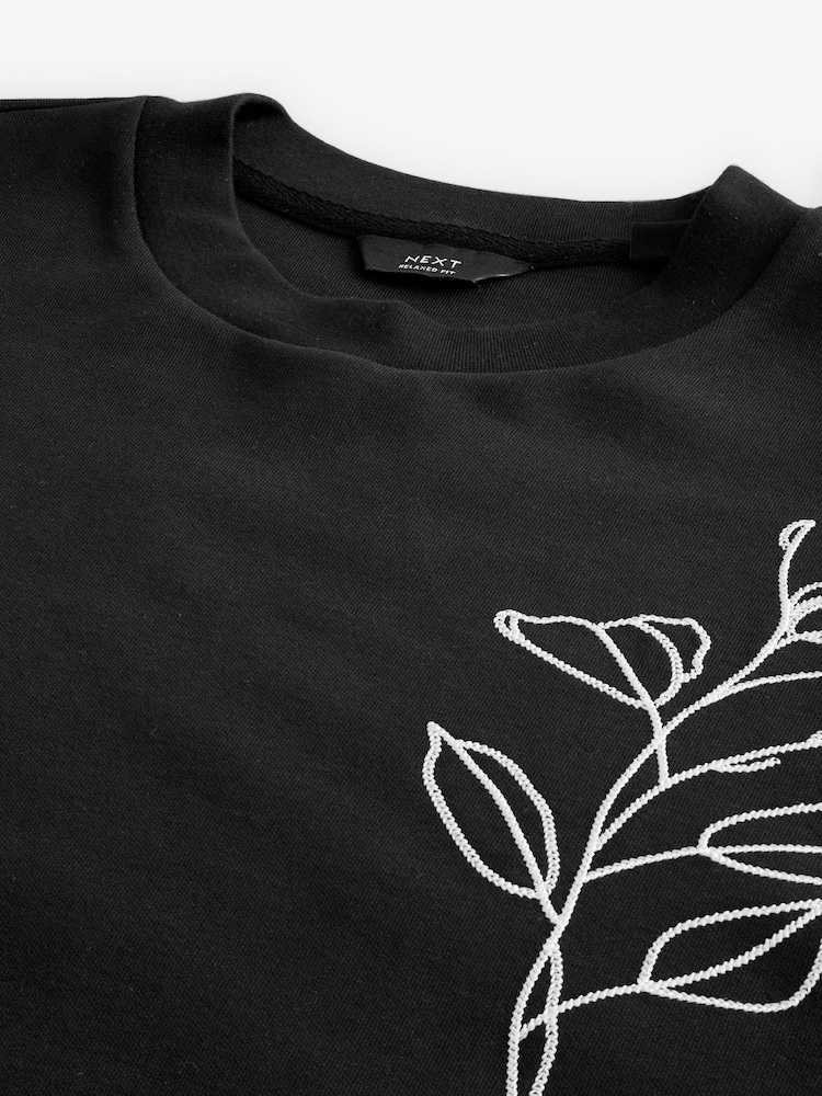 Black Floral Embroidery Relaxed Fit T-Shirt - Image 9 of 9