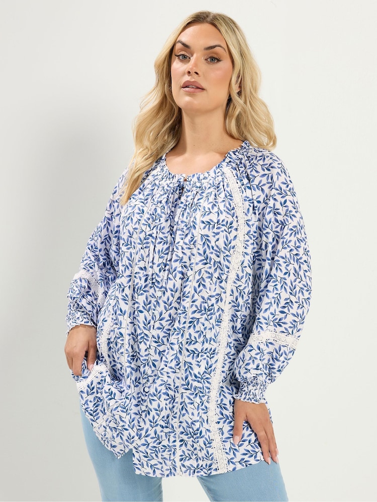 Yours Curve Blue Leaf Pintuck Blouse - Image 1 of 7 Yours Curve Blue Leaf Pintuck Blouse - Image 1 of 7