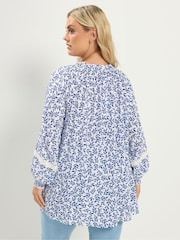 Yours Curve Blue Leaf Pintuck Blouse - Image 4 of 7