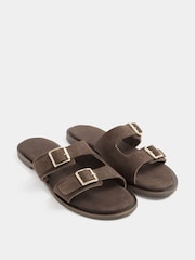 Yours Curve Brown Extra-Wide Fit EEE Double Buckle Footbed Mule - Image 1 of 4