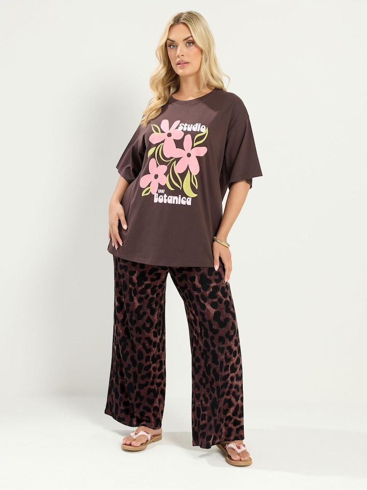 Yours Curve Brown Leopard Print Trousers - Image 2 of 6 Yours Curve Brown Leopard Print Trousers - Image 2 of 6