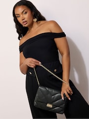 Yours Curve Black Faux Leather Quilted Shoulder Bag - Image 1 of 5