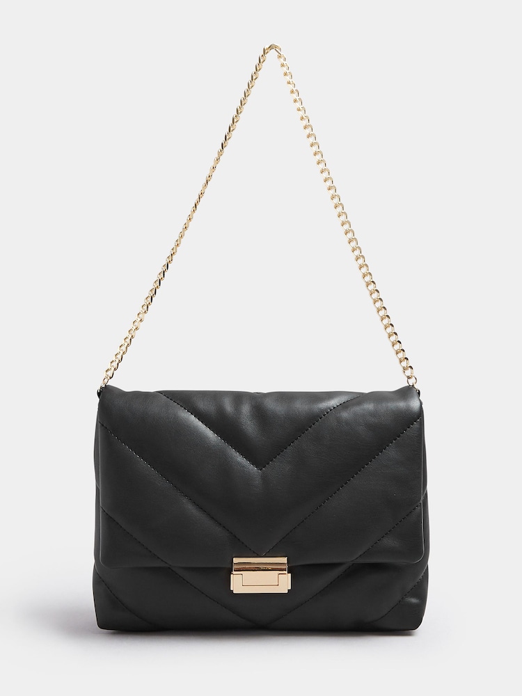 Yours Curve Black Faux Leather Quilted Shoulder Bag - Image 2 of 5 Yours Curve Black Faux Leather Quilted Shoulder Bag - Image 2 of 5