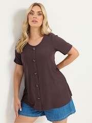 Yours Curve Brown Ribbed Short Sleeve T-Shirt - Image 1 of 5