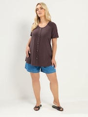Yours Curve Brown Ribbed Short Sleeve T-Shirt - Image 3 of 5