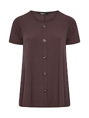 Yours Curve Brown Ribbed Short Sleeve T-Shirt - Image 5 of 5