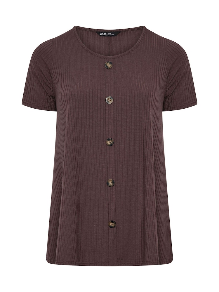 Yours Curve Brown Ribbed Short Sleeve T-Shirt - Image 5 of 5