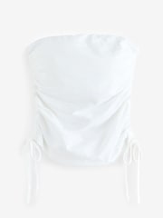 White Ruched Tie Detail 100% Cotton Boobtube Top - Image 6 of 8