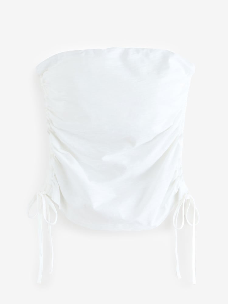 White Ruched Tie Detail 100% Cotton Boobtube Top - Image 6 of 8