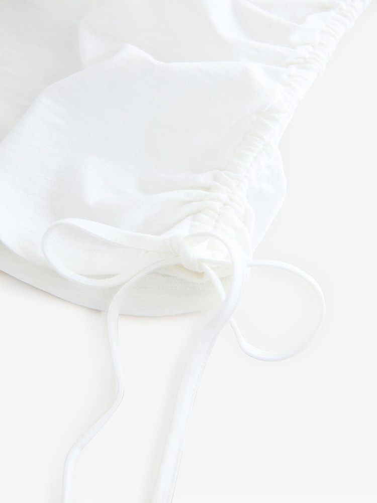 White Ruched Tie Detail 100% Cotton Boobtube Top - Image 7 of 8