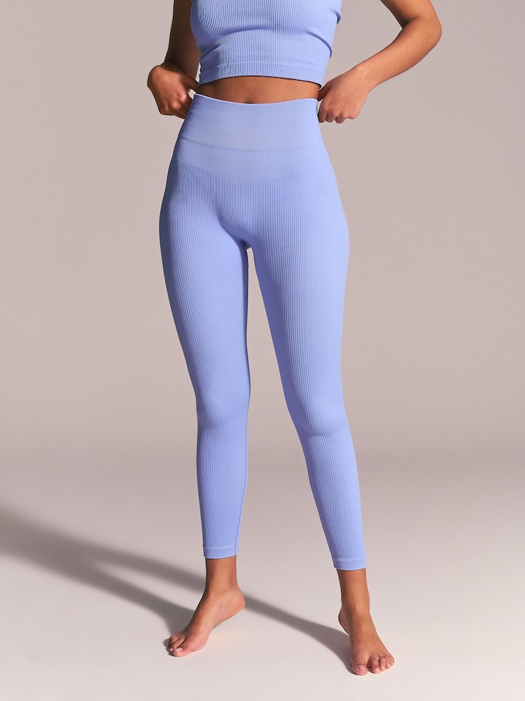 Cornflower Blue Ribbed Seamless High Waist Leggings - Image 4 of 4