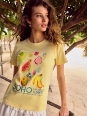 Butter Yellow Soho Farmer's Market Fruit Graphic Essential Pure Cotton Short Sleeve Crew Neck T-Shirt - Image 1 of 4