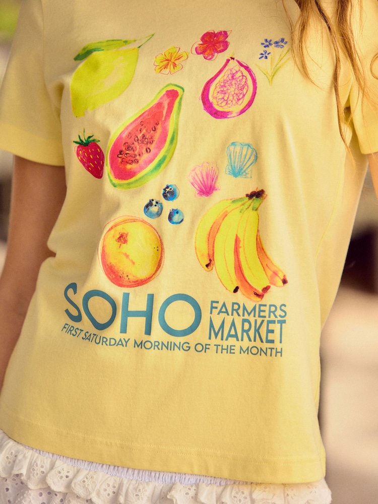 Butter Yellow Soho Farmer's Market Fruit Graphic Essential Pure Cotton Short Sleeve Crew Neck T-Shirt - Image 4 of 4