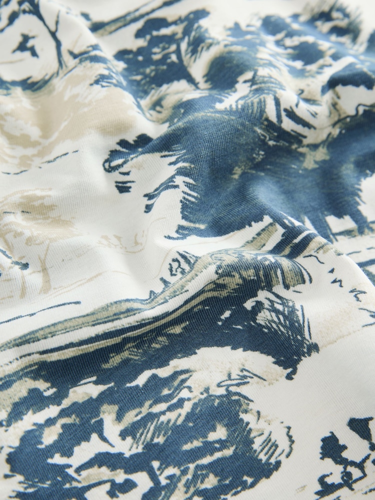 Ecru/ Blue Scenic Print Open Neck Vest - Image 6 of 7