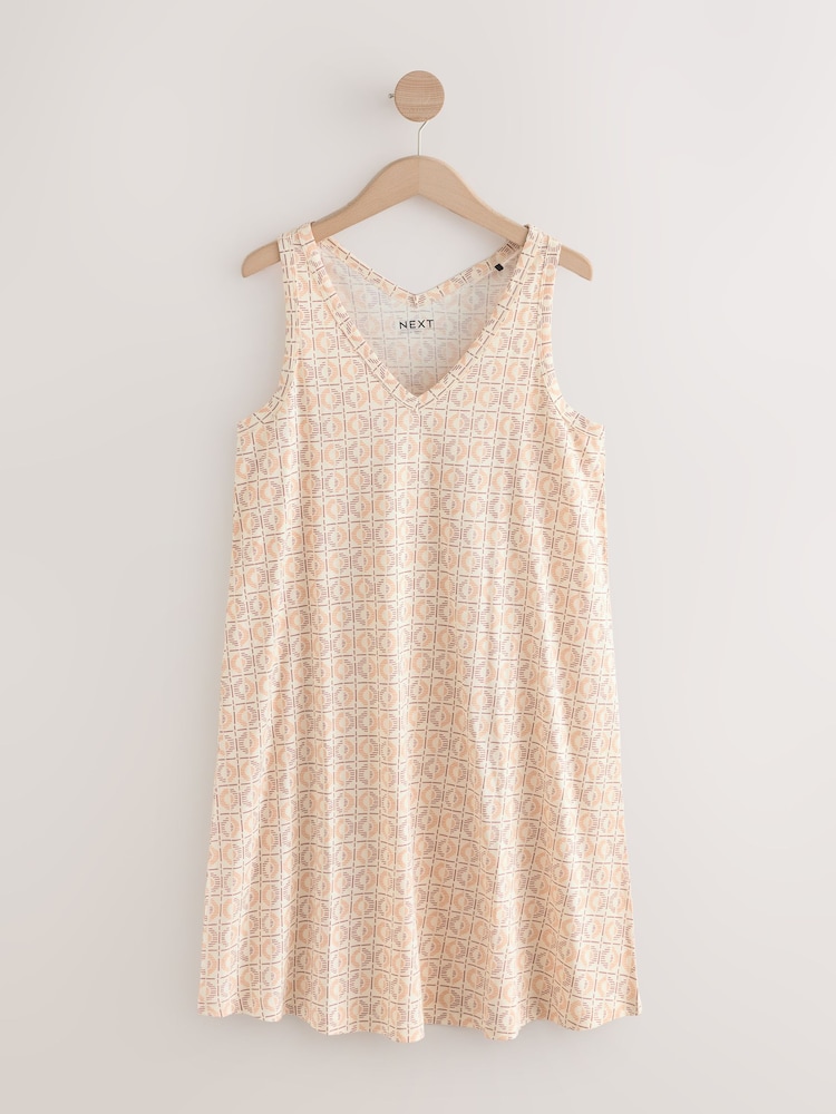 Pink Tile Print Sleeveless V-Neck Slouch Dress - Image 1 of 3