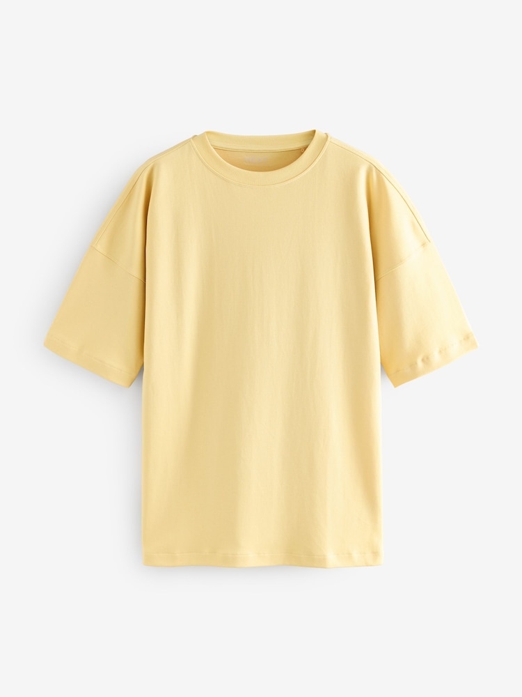Buttermilk Yellow 100% Cotton Relaxed Fit Heavyweight Longline Crew Neck T-Shirt - Image 2 of 4