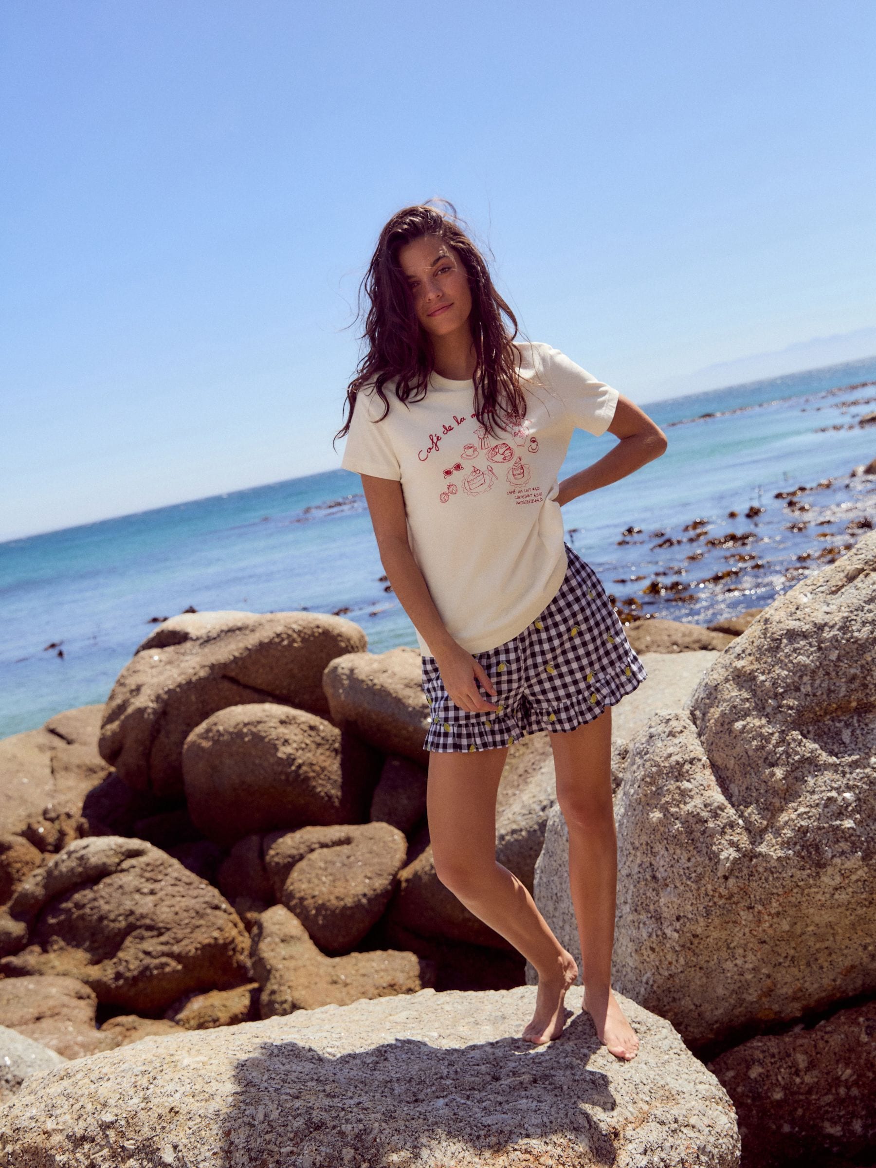 Buy Graphic Ecru Cafe Print Essential Pure Cotton Short Sleeve