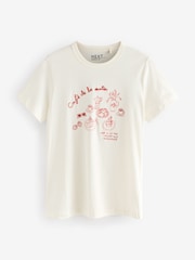 Graphic Ecru Cafe Print Essential Pure Cotton Short Sleeve Crew Neck T-Shirt - Image 6 of 8