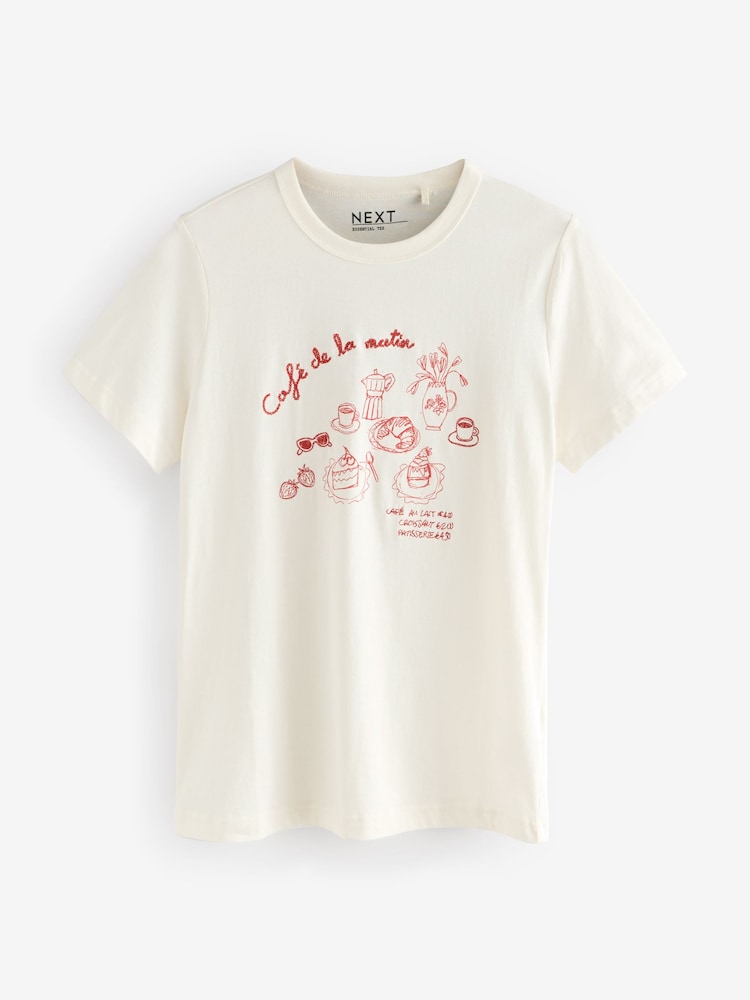Graphic Ecru Cafe Print - Must-have zuiver katoenen T-shirt met ronde hals en korte mouwen - Image 6 of 8