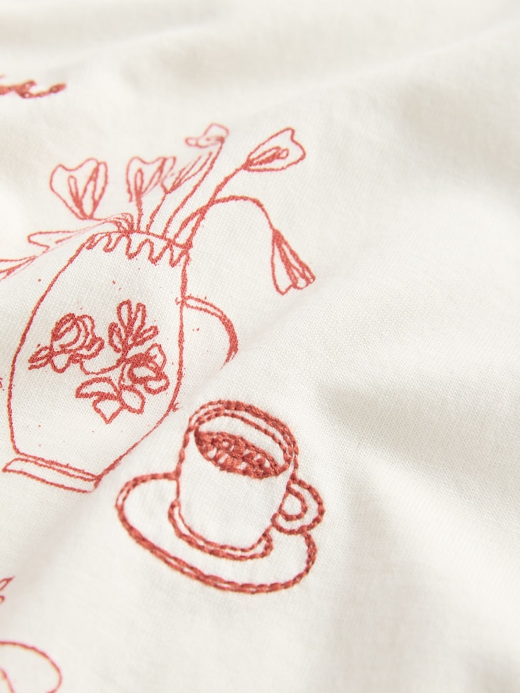 Graphic Ecru Cafe Print - Must-have zuiver katoenen T-shirt met ronde hals en korte mouwen - Image 7 of 8