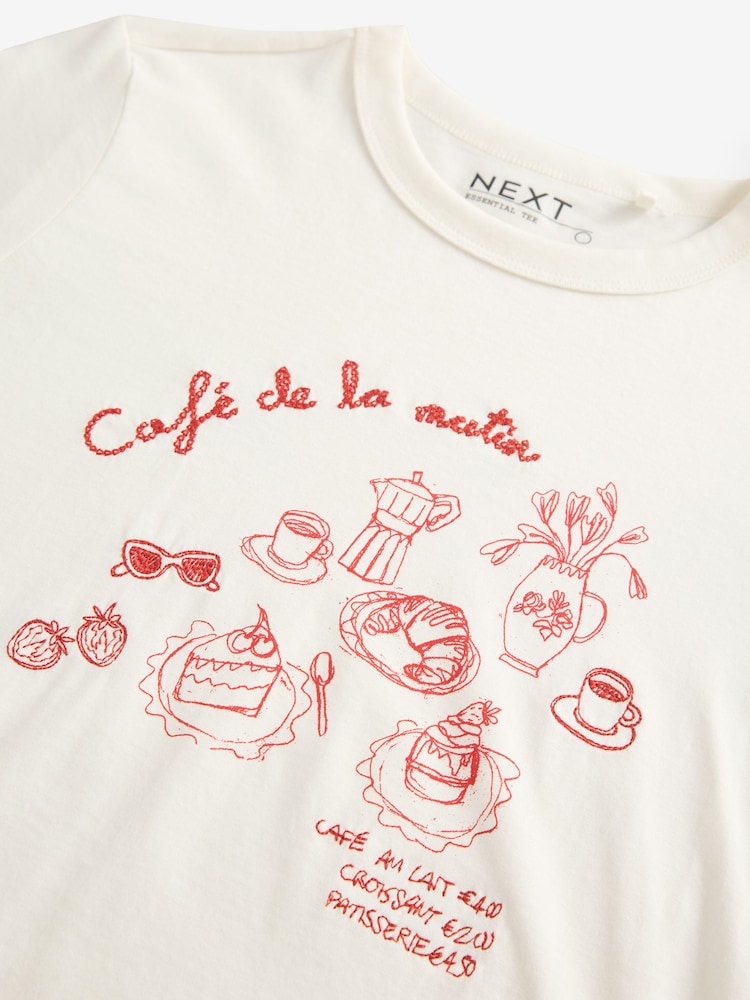 Estampado gráfico de café en crudo - Camiseta básica de algodón puro y manga corta con cuello redondo - Imagen 8 de 8 Estampado gráfico de café en crudo - Camiseta básica de algodón puro y manga corta con cuello redondo - Imagen 8 de 8