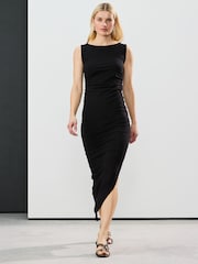 Black Side Seam Ruched Detail Maxi Length Sleeveless Dress - Image 1 of 3