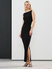 Black Side Seam Ruched Detail Maxi Length Sleeveless Dress - Image 2 of 3