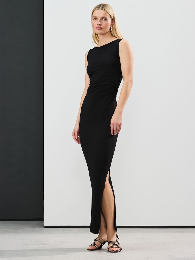 Negro - Vestido largo sin mangas con detalle fruncido en la costura lateral - Imagen 2 de 3 Negro - Vestido largo sin mangas con detalle fruncido en la costura lateral - Imagen 2 de 3