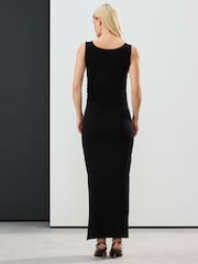 Black Side Seam Ruched Detail Maxi Length Sleeveless Dress - Image 3 of 3