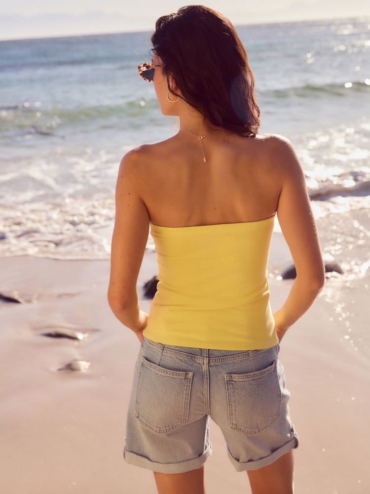 Lemon Yellow Cotton Rich Bandeau Boobtube Top - Image 3 of 4