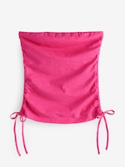Bright Pink Ruched Tie Detail 100% Cotton Boobtube Top - Image 1 of 3