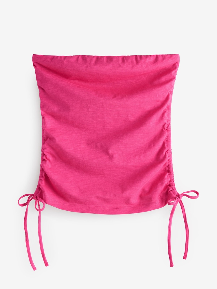 Bright Pink Ruched Tie Detail 100% Cotton Boobtube Top - Image 1 of 3