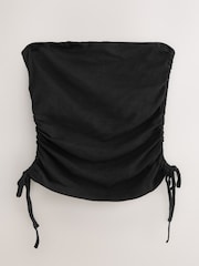 Black Ruched Tie Detail 100% Cotton Boobtube Top - Image 5 of 7