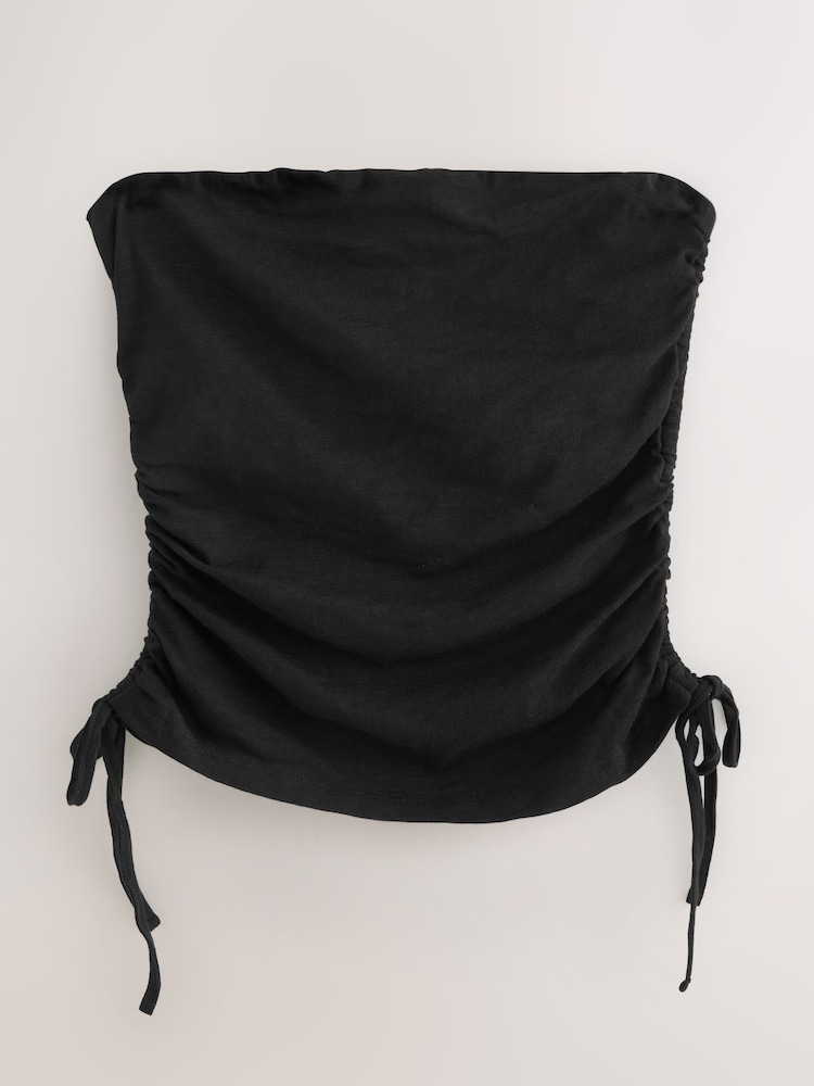Black Ruched Tie Detail 100% Cotton Boobtube Top - Image 5 of 7