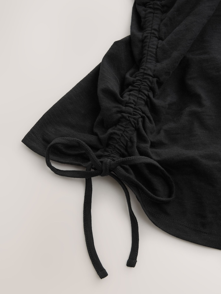 Black Ruched Tie Detail 100% Cotton Boobtube Top - Image 6 of 7