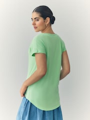 أخضر مائي - V-Neck Cap Sleeve T-Shirt - صورة 2 من 8